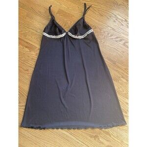 Vassarette Black Lingerie Chemise Slip Dress with Lace Trim whimsigoth